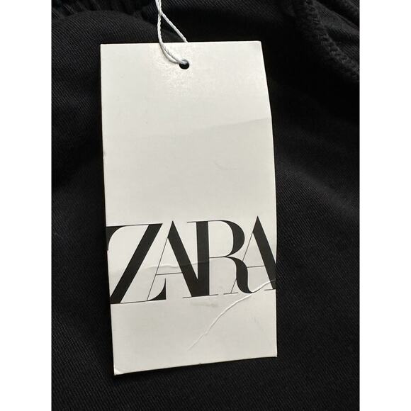 ZARA Wide Leg Pants Size Small Black Brown Elastic Waist Pull On Drawstring - Picture 14 of 16